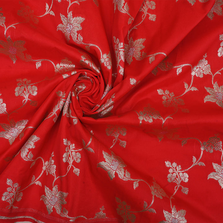 Prismatic Red Floral Jaal Banarasi Fabric