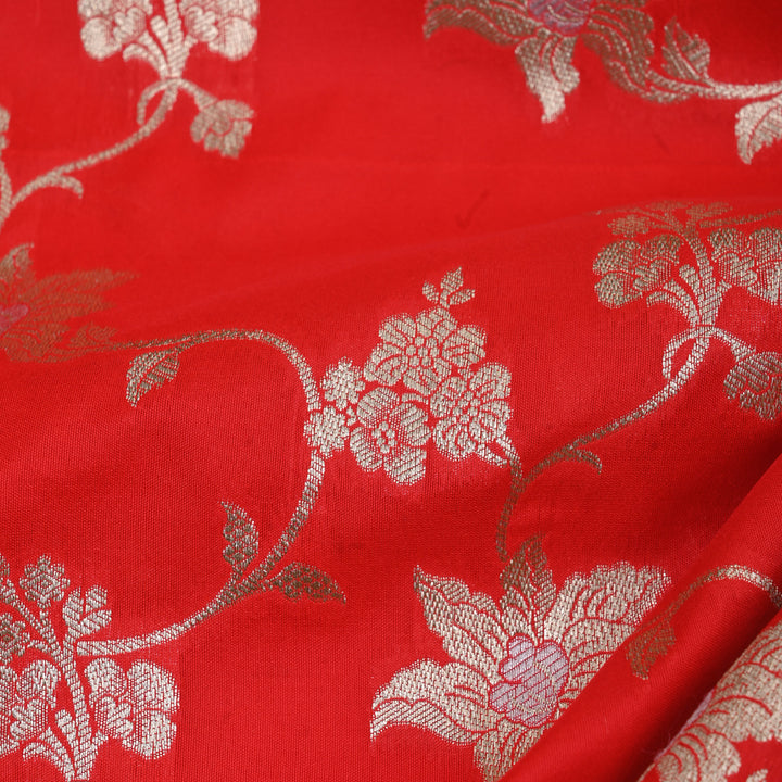 Prismatic Red Floral Jaal Banarasi Fabric