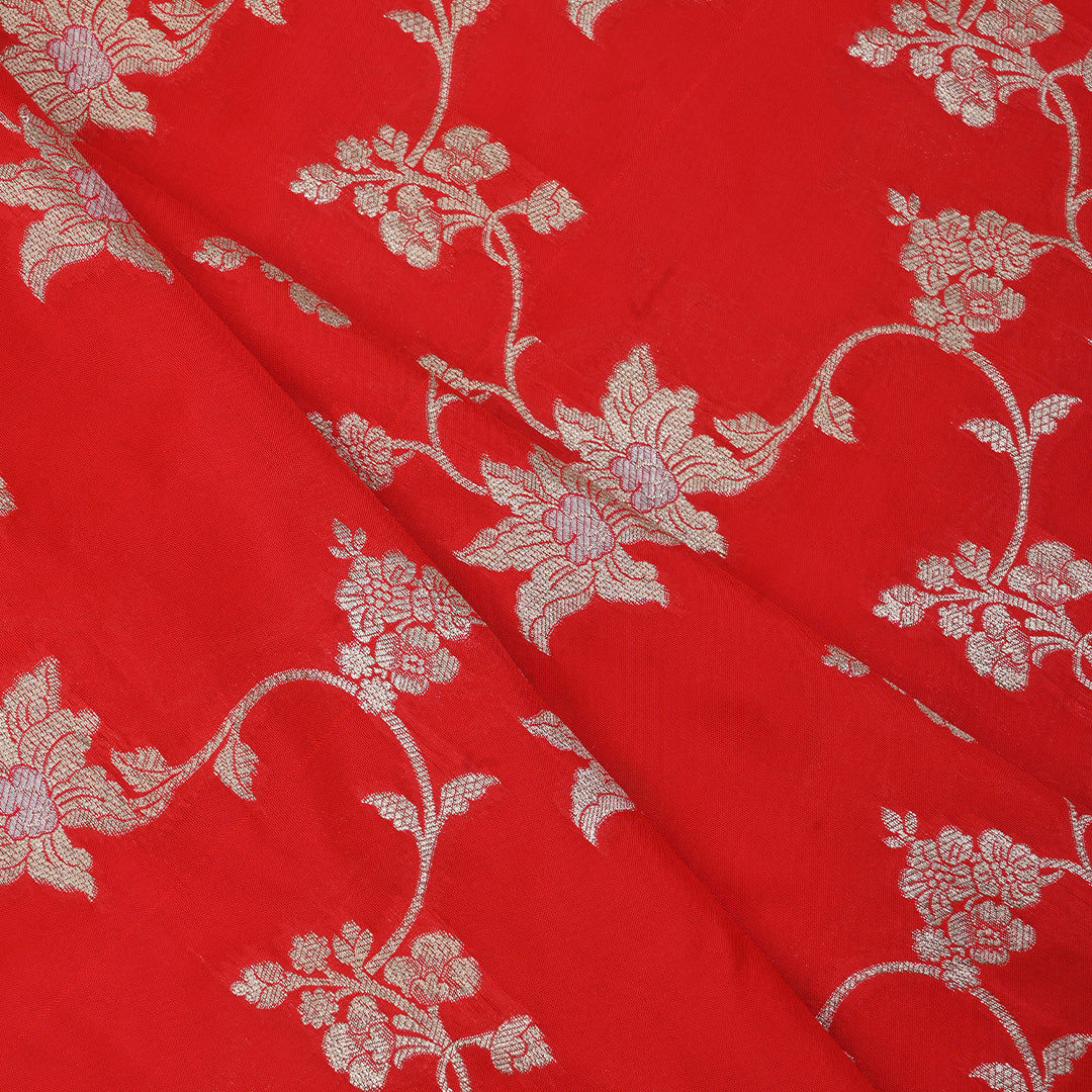 Prismatic Red Floral Jaal Banarasi Fabric