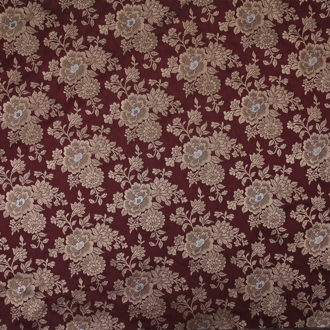 Deep Brown Floral Jaal Banarasi Fabric