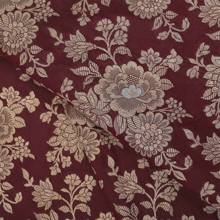 Deep Brown Floral Jaal Banarasi Fabric