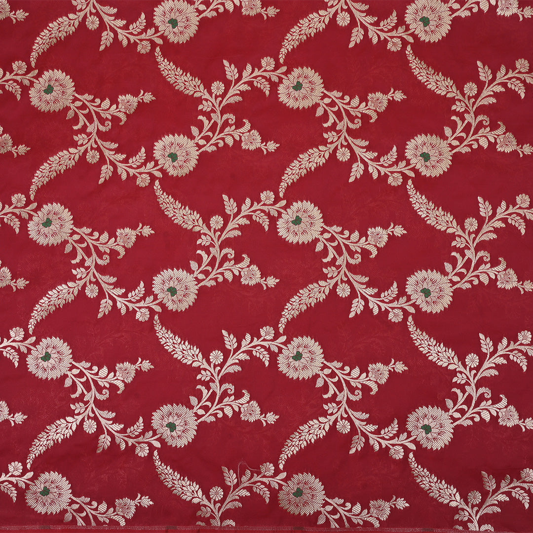 Red Maroon Meenakari Banarasi Fabric