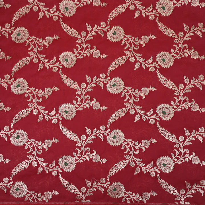 Red Maroon Meenakari Banarasi Fabric