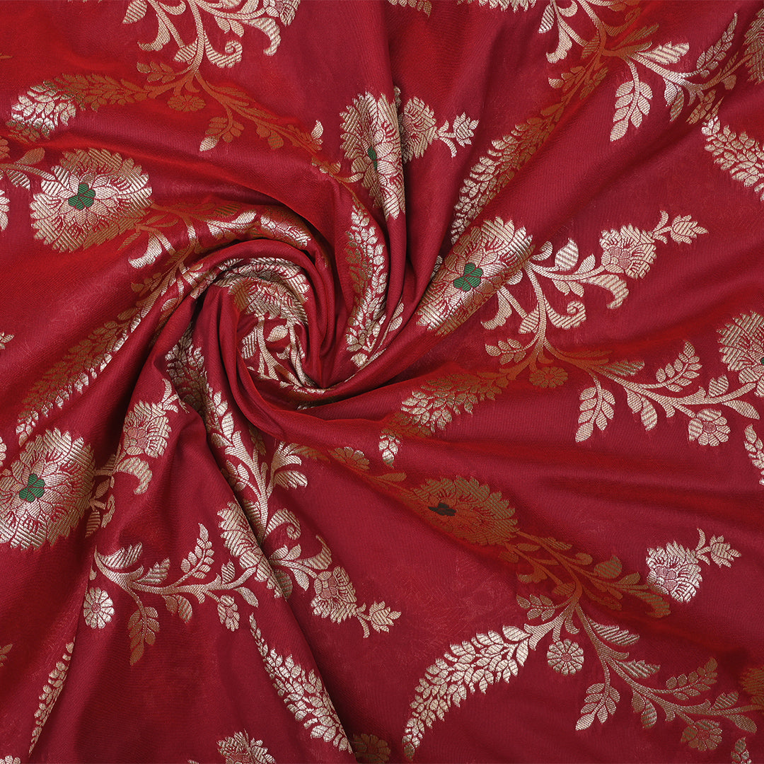 Red Maroon Meenakari Banarasi Fabric