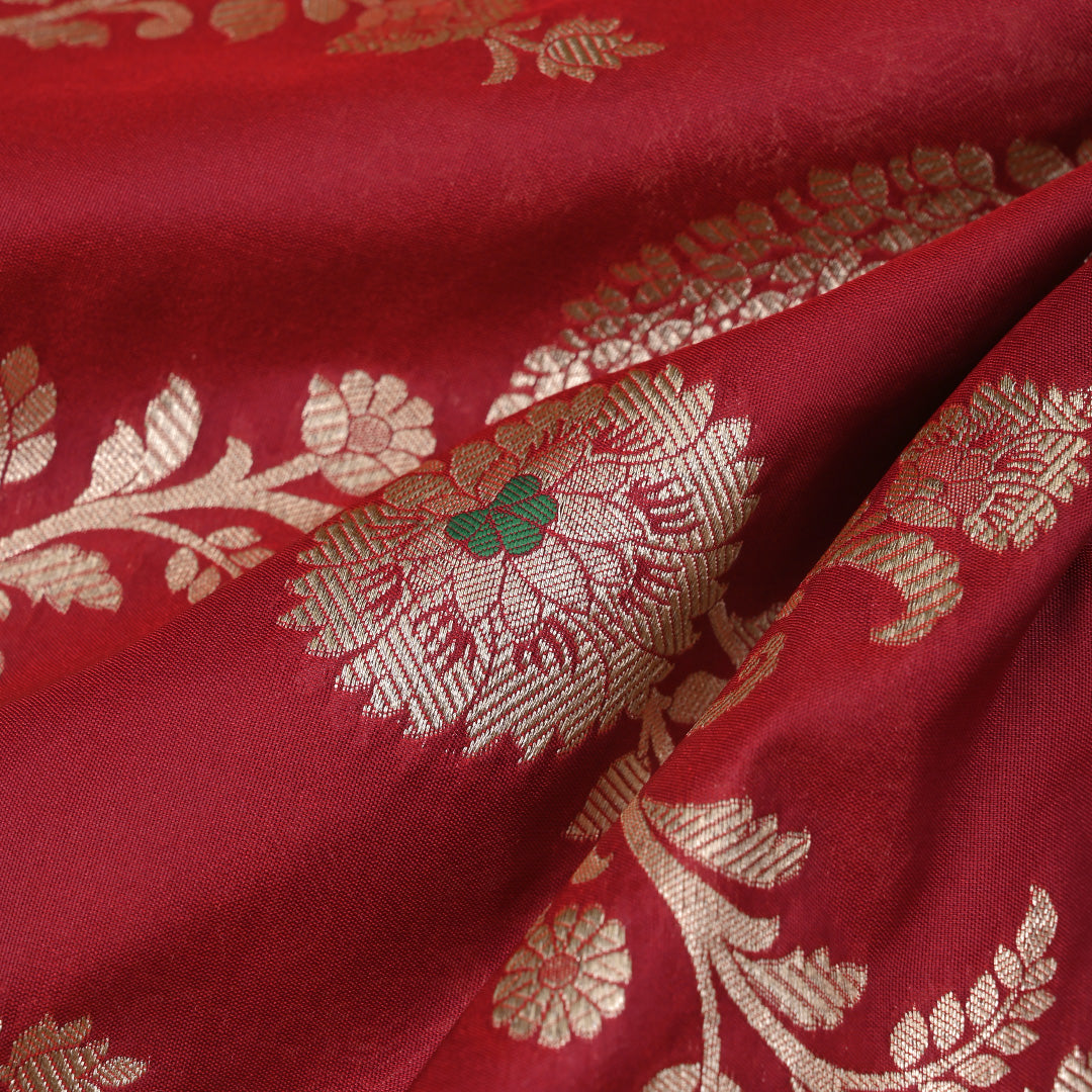 Red Maroon Meenakari Banarasi Fabric