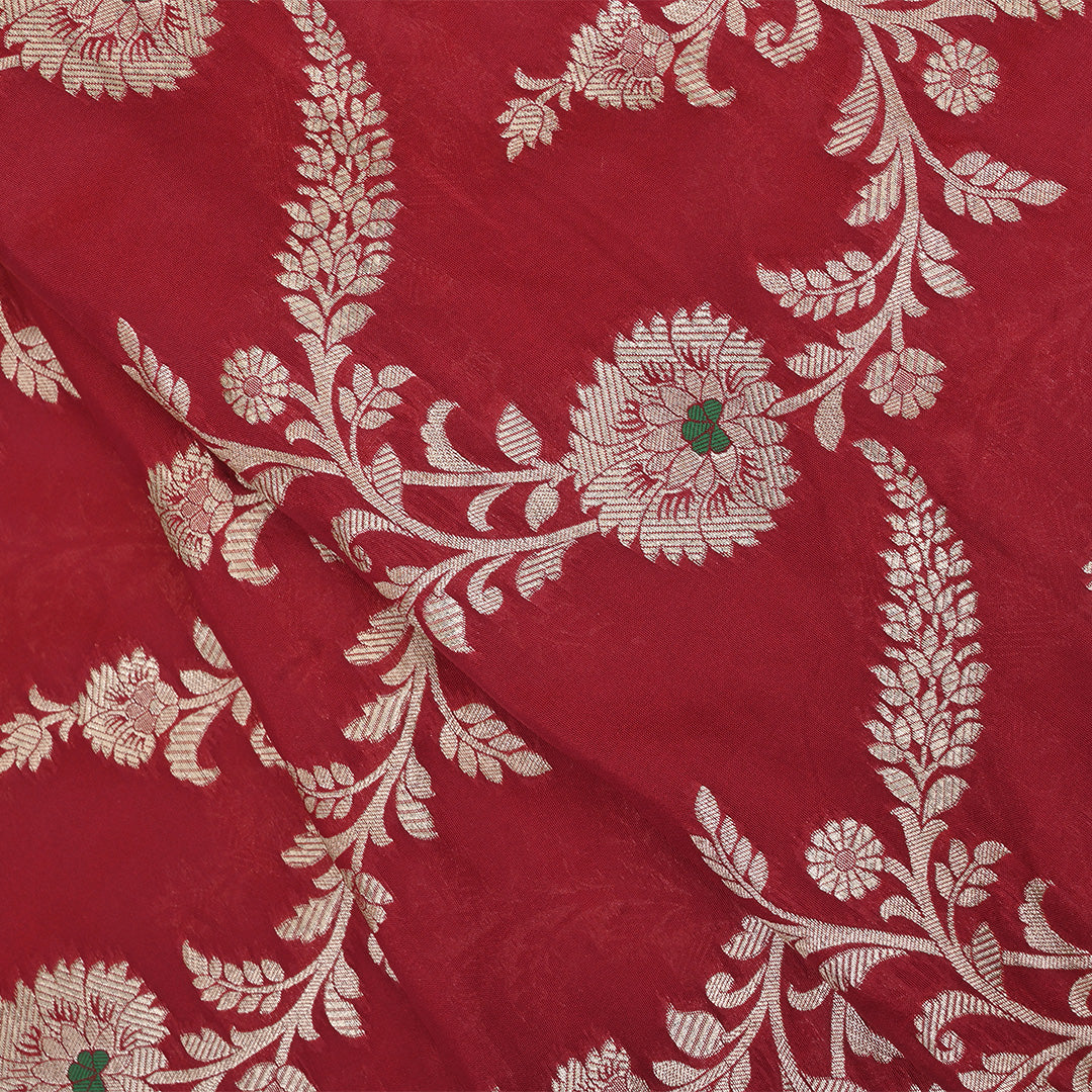 Red Maroon Meenakari Banarasi Fabric