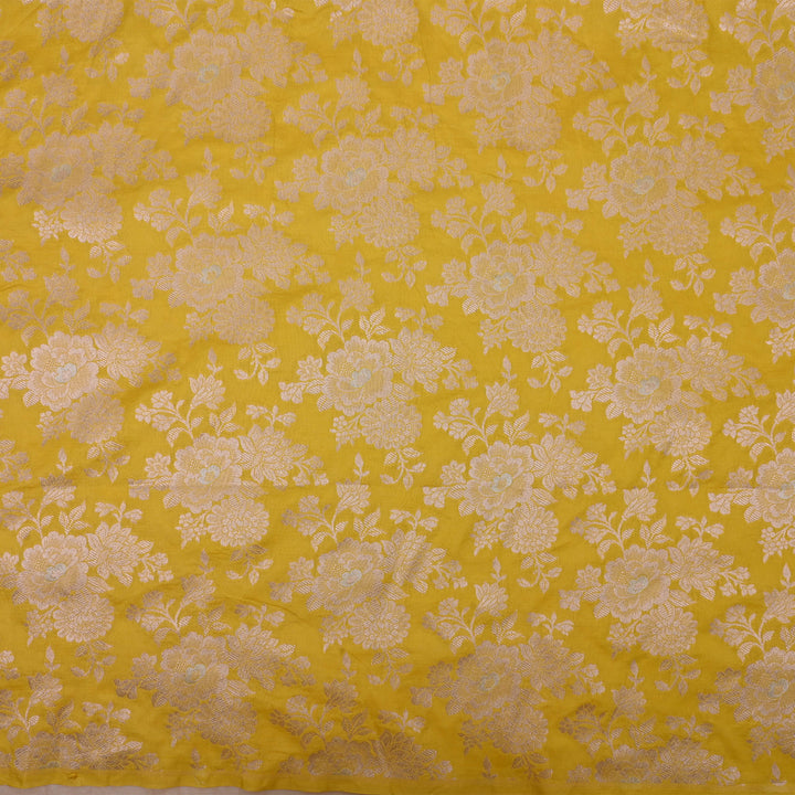 Turmeric Yellow Floral Jaal Banarasi Fabric