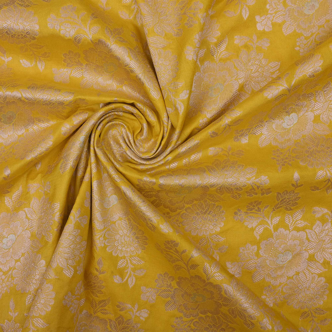 Turmeric Yellow Floral Jaal Banarasi Fabric