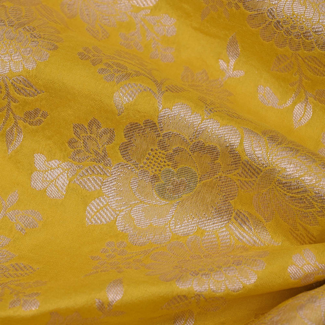 Turmeric Yellow Floral Jaal Banarasi Fabric