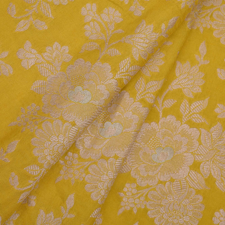 Turmeric Yellow Floral Jaal Banarasi Fabric