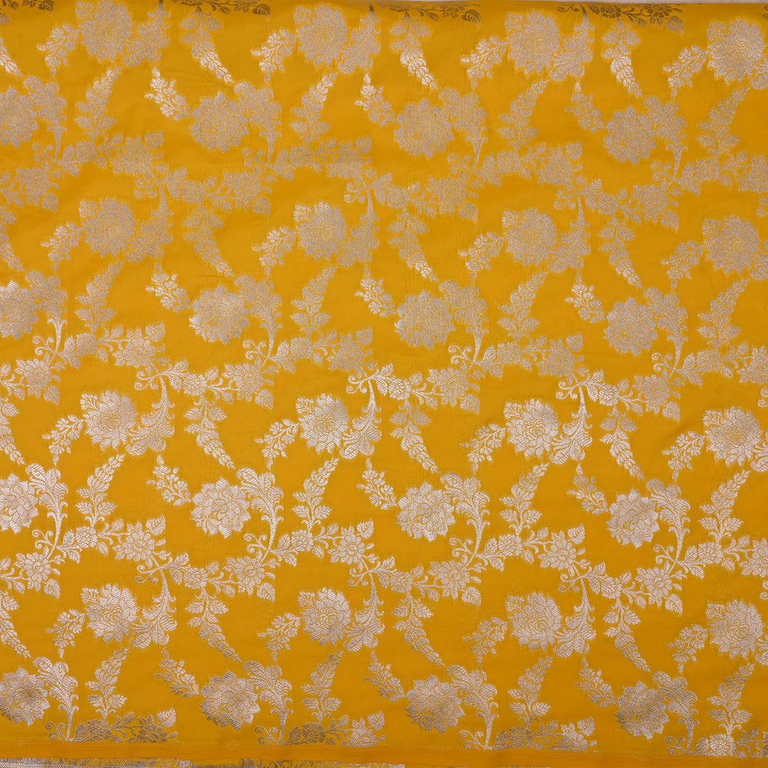 Honey Yellow Floral Jaal Banarasi Fabric