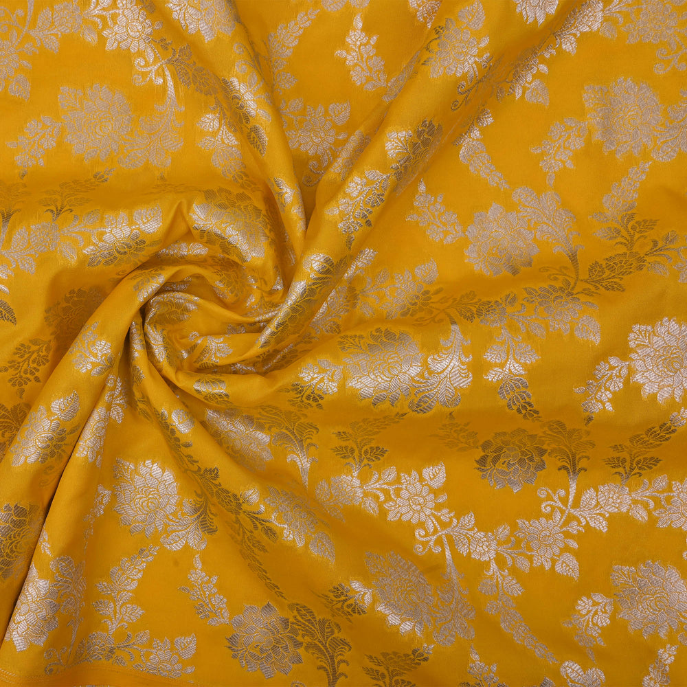 Honey Yellow Floral Jaal Banarasi Fabric