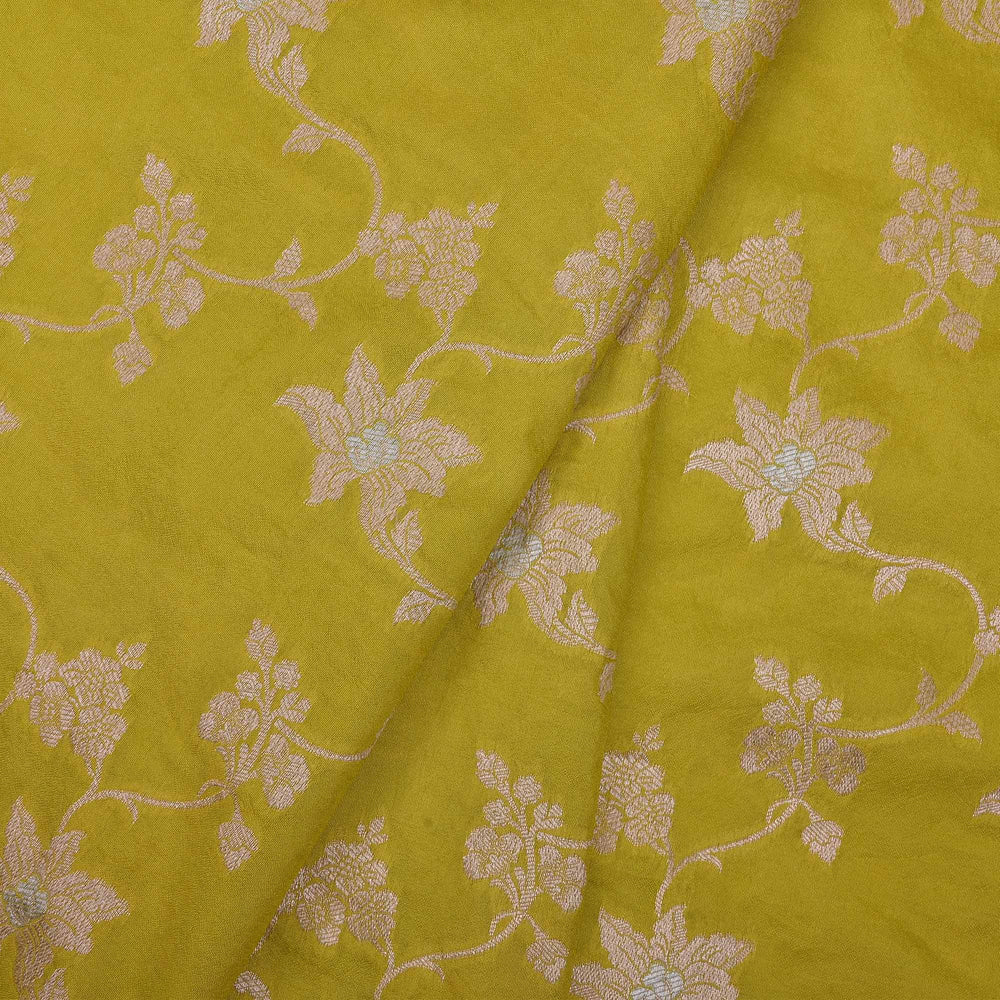 Honey Yellow Floral Jaal Banarasi Fabric