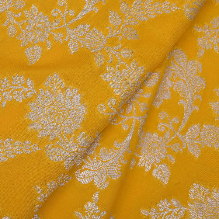 Honey Yellow Floral Jaal Banarasi Fabric