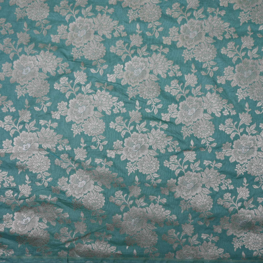 Turkish Blue Floral Jaal Banarasi Fabric