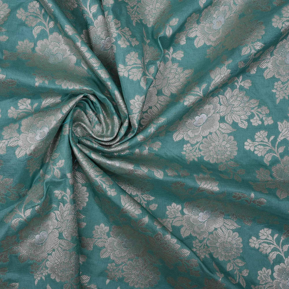 Turkish Blue Floral Jaal Banarasi Fabric