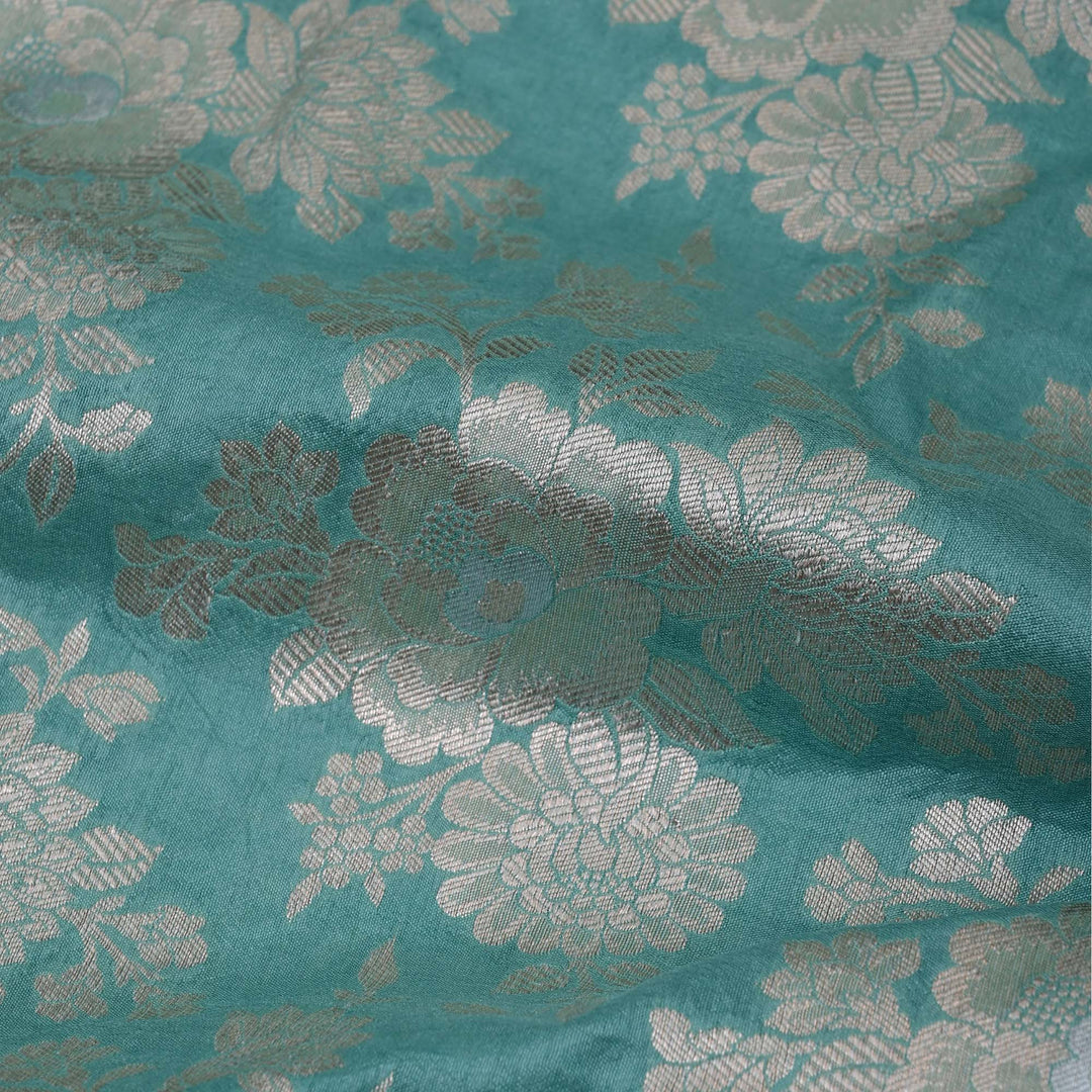 Turkish Blue Floral Jaal Banarasi Fabric