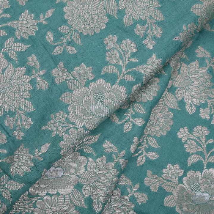 Turkish Blue Floral Jaal Banarasi Fabric