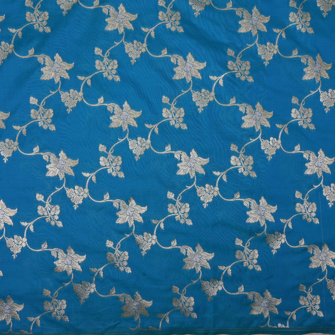 Spanish Blue Floral Jaal Banarasi Fabric