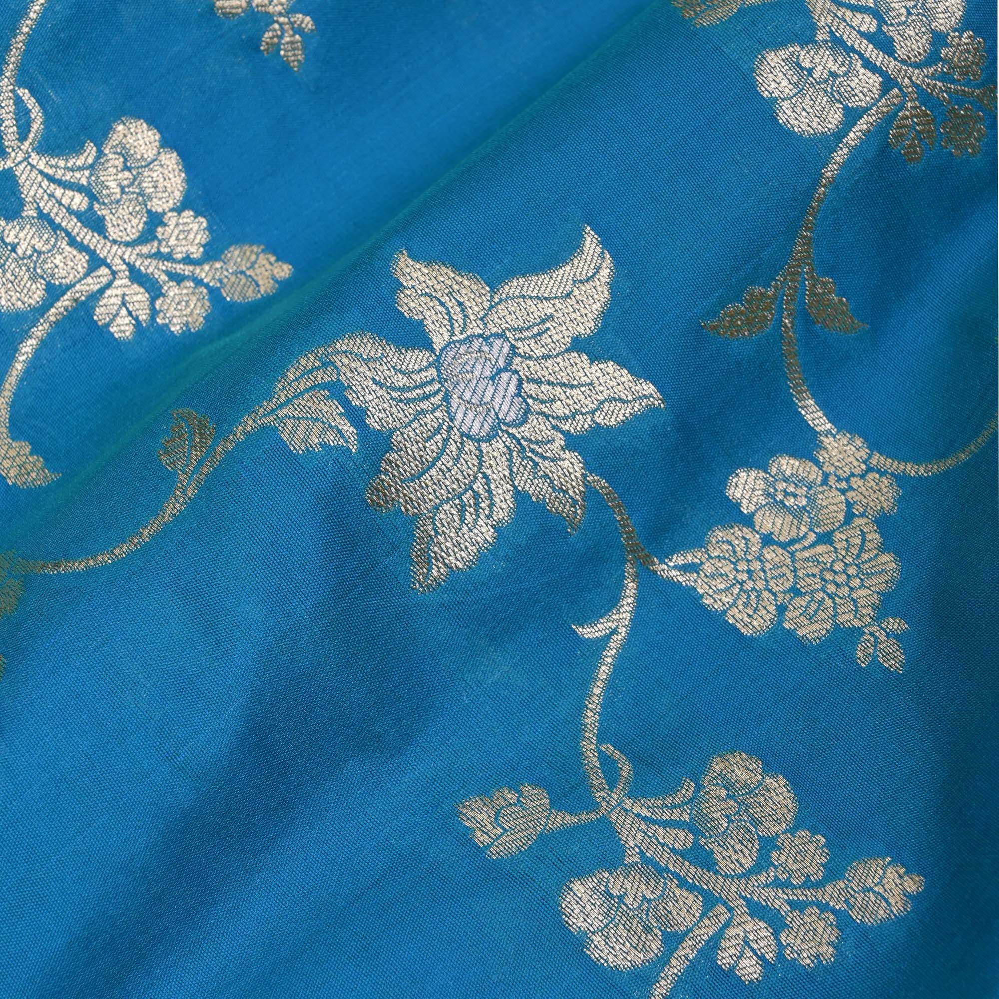 Spanish Blue Floral Jaal Banarasi Fabric