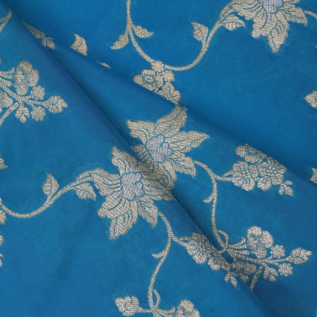 Spanish Blue Floral Jaal Banarasi Fabric