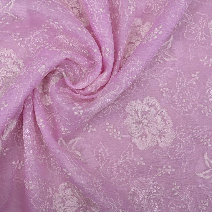 Pale Purple Floral Embroidered Organza Fabric