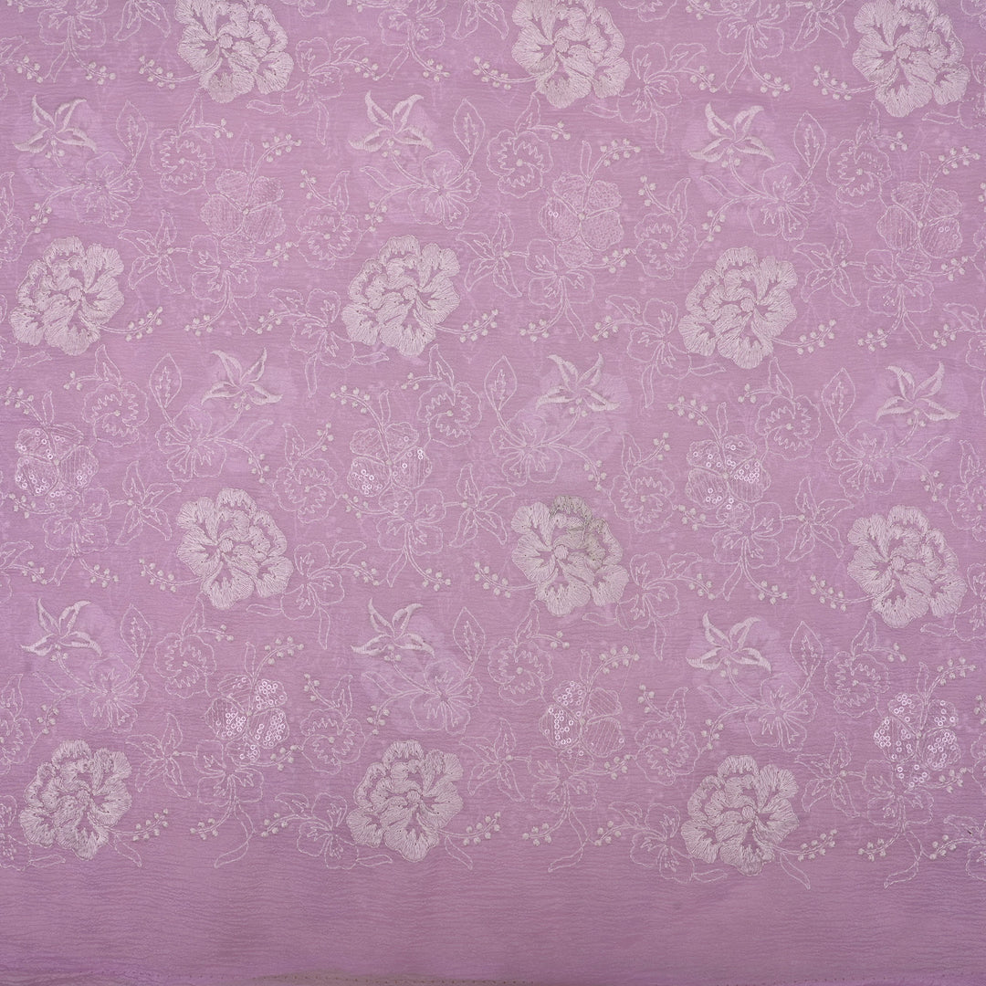 Pale Purple Floral Embroidered Organza Fabric