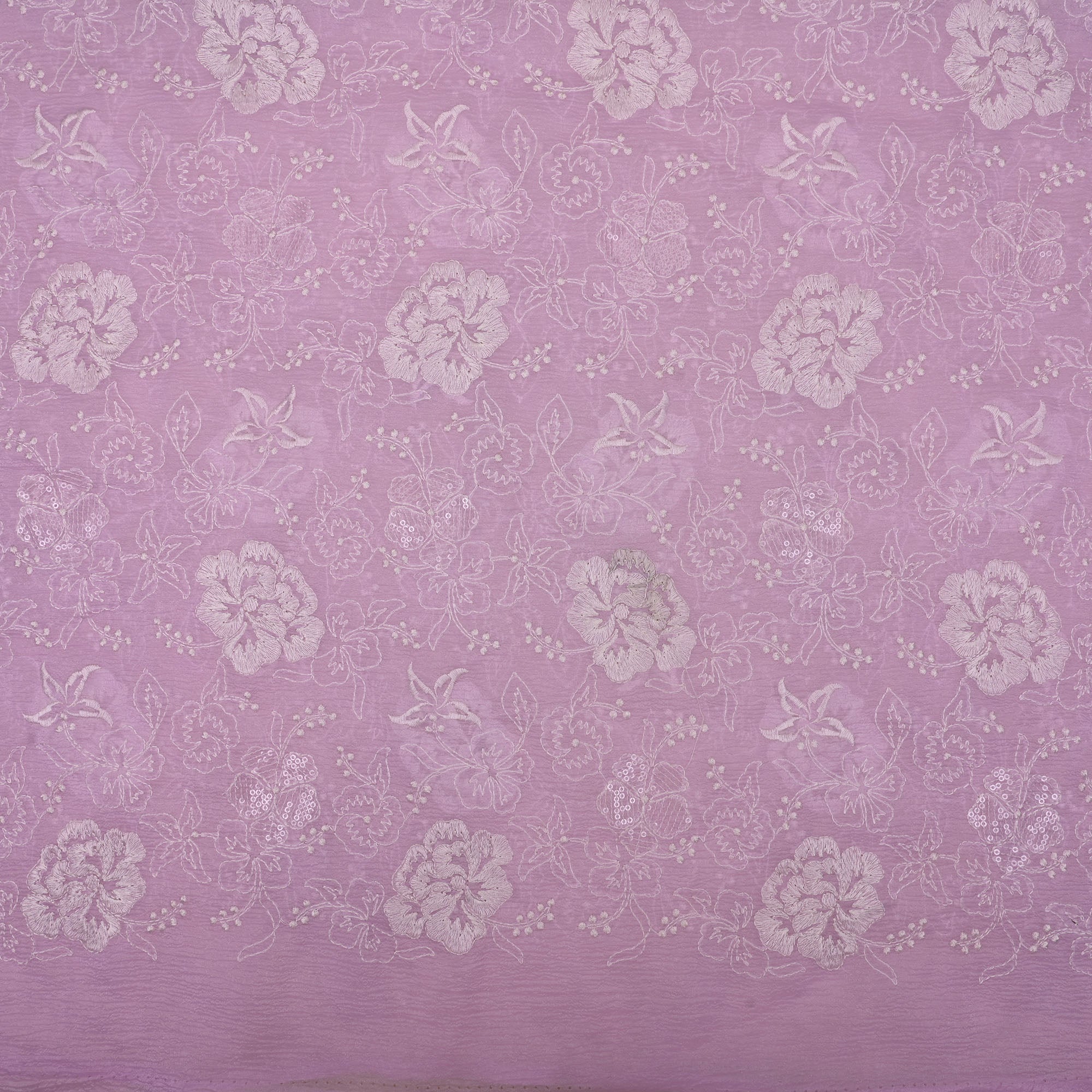 Pale Purple Floral Embroidered Organza Fabric