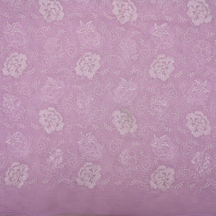 Pale Purple Floral Embroidered Organza Fabric