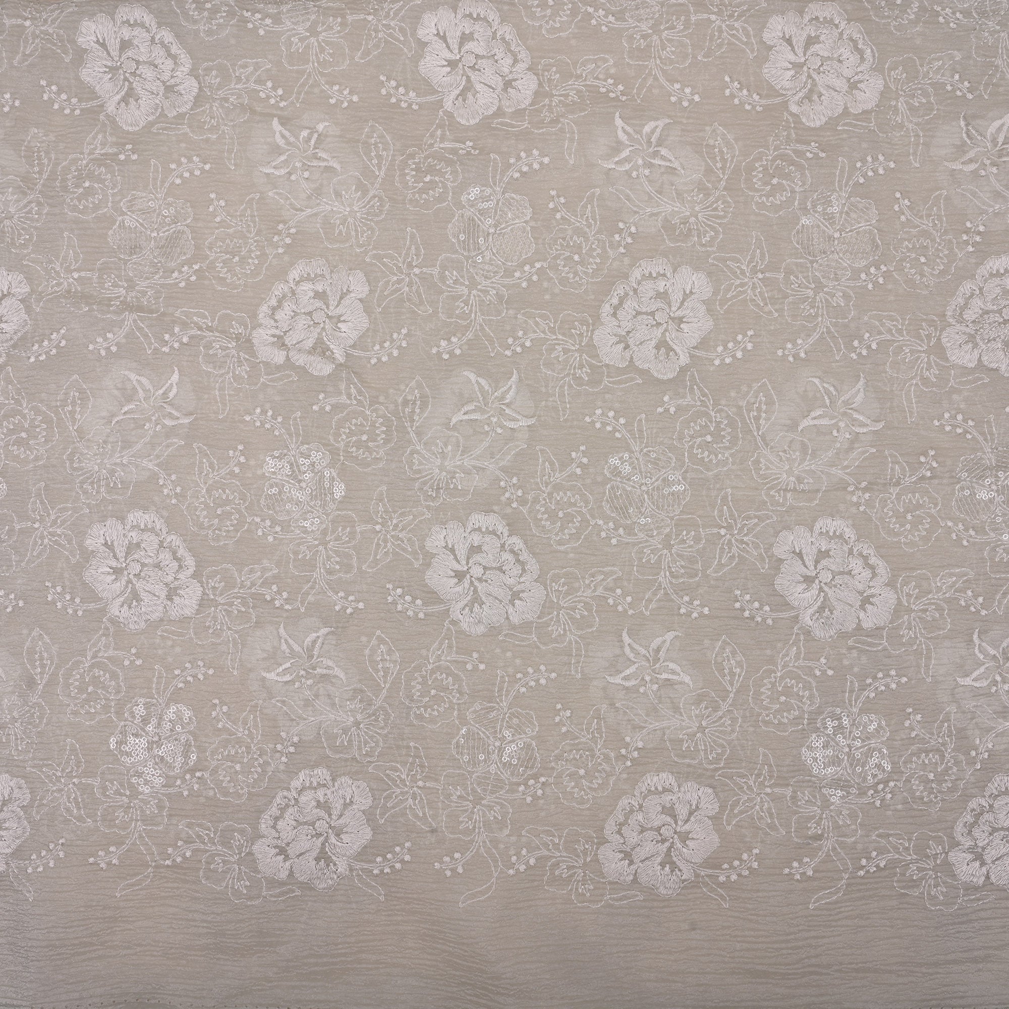 Spring White Floral Embroidered Organza Fabric