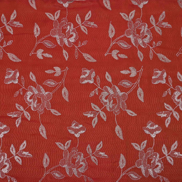 Auburn Maroon Tissue Fabric With Embroidery