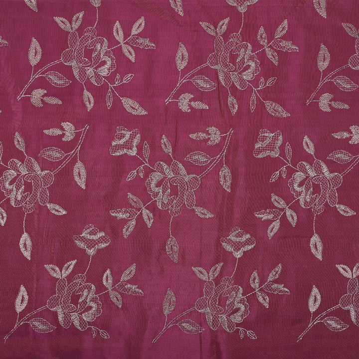 Deep Ruby Purple Tissue Fabric With Zari Embroidery