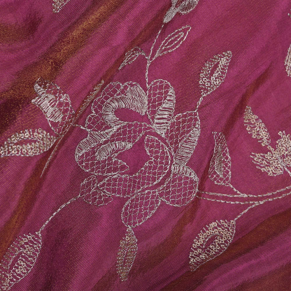 Deep Ruby Purple Tissue Fabric With Zari Embroidery