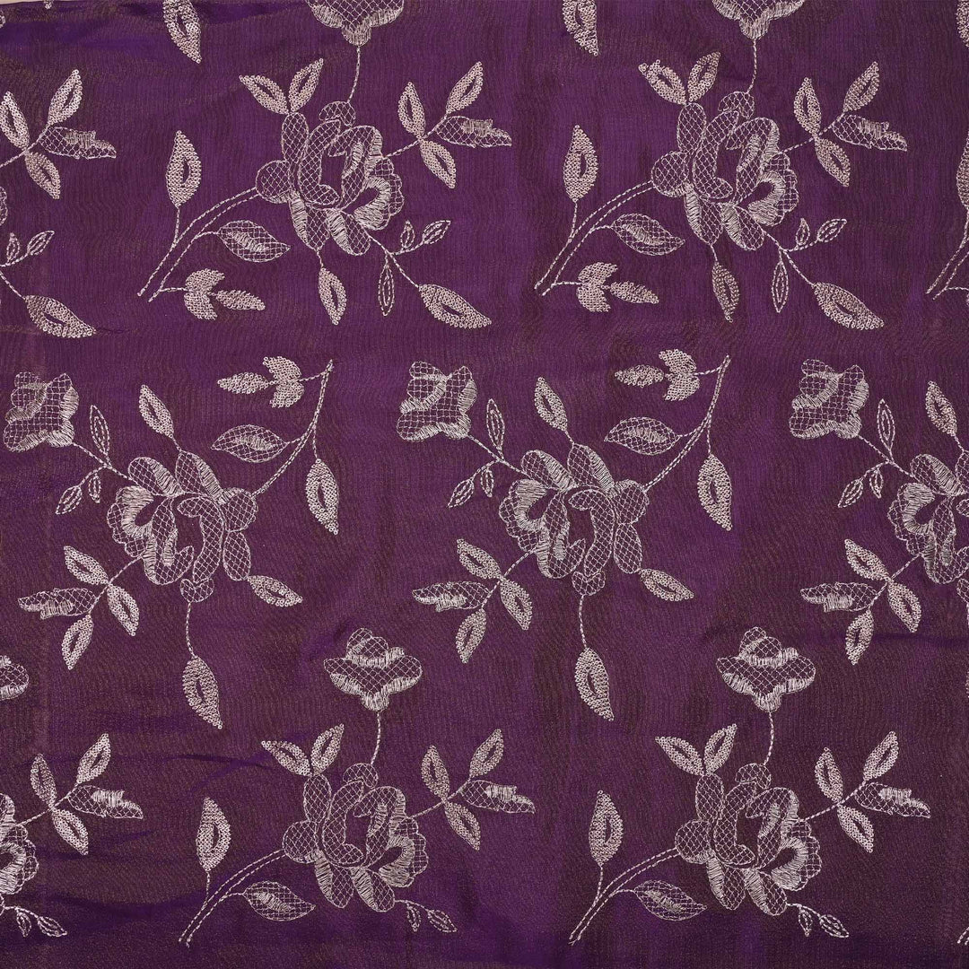 Chinese Violet Tissue Fabric With Zari Embroidery