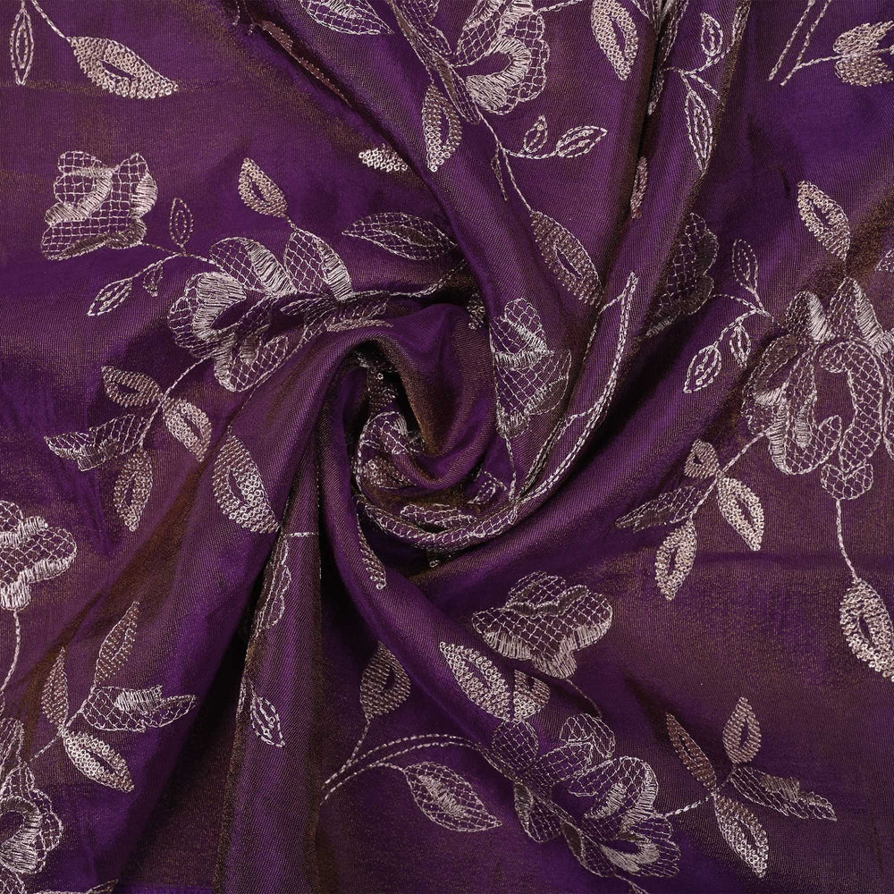 Chinese Violet Tissue Fabric With Zari Embroidery