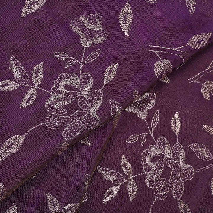 Chinese Violet Tissue Fabric With Zari Embroidery