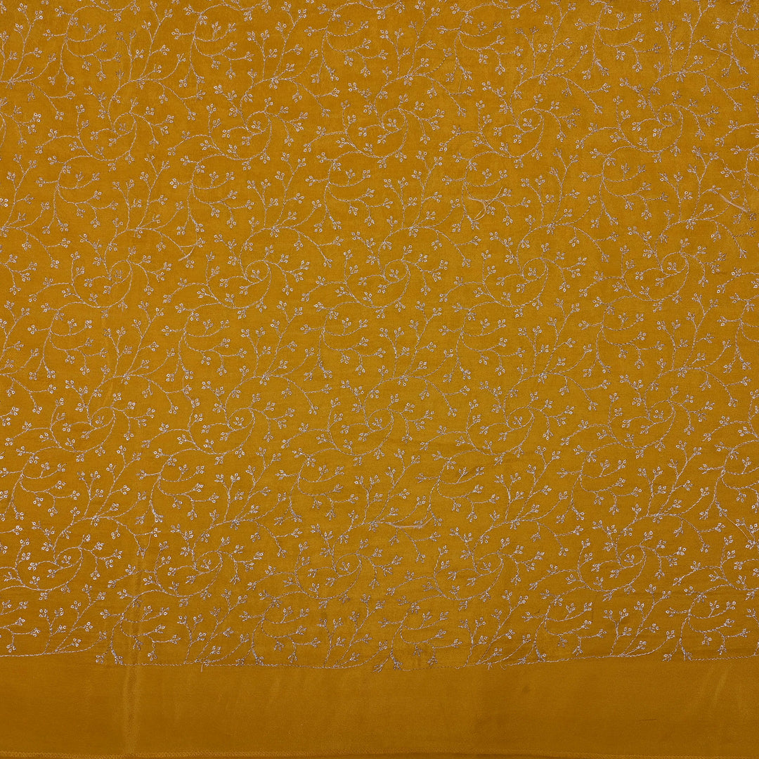 Saffron Yellow Tissue Fabric With Zari Embroidery