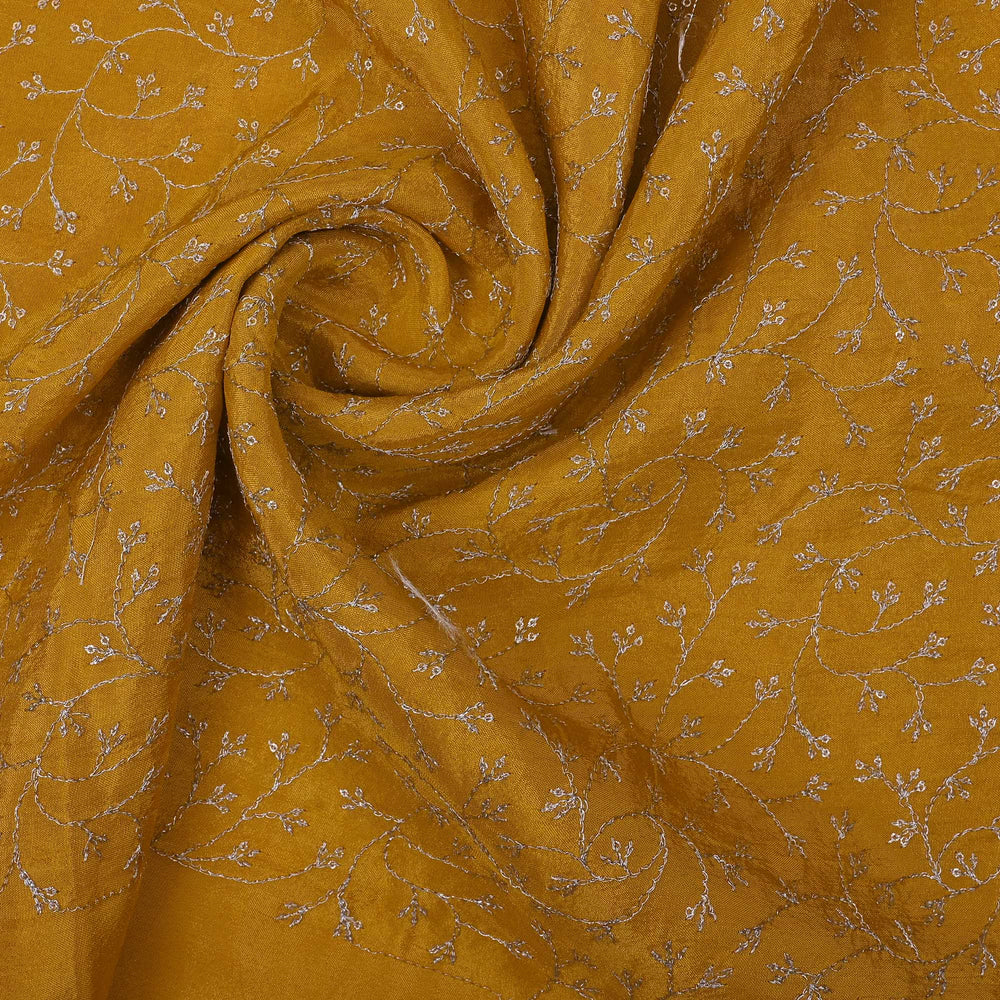 Saffron Yellow Tissue Fabric With Zari Embroidery