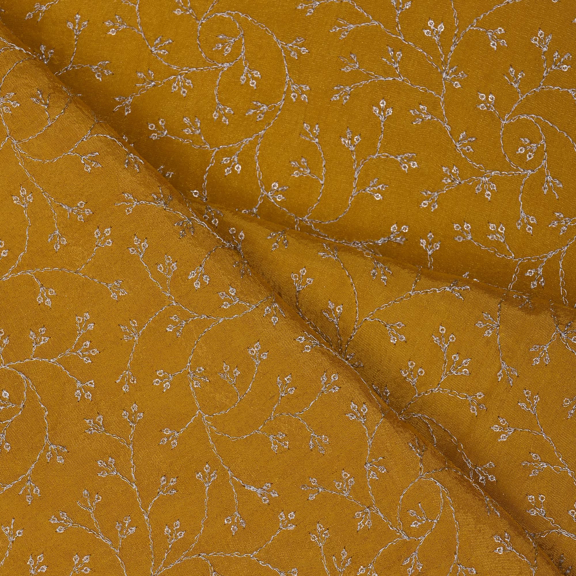 Saffron Yellow Tissue Fabric With Zari Embroidery