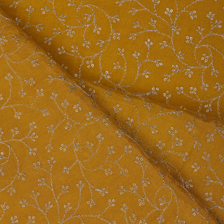 Saffron Yellow Tissue Fabric With Zari Embroidery