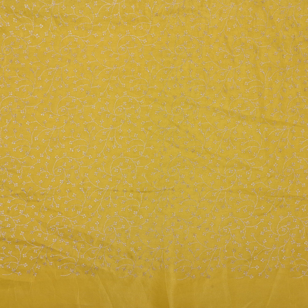 Citrine Yellow Tissue Fabric With Zari Embroidery