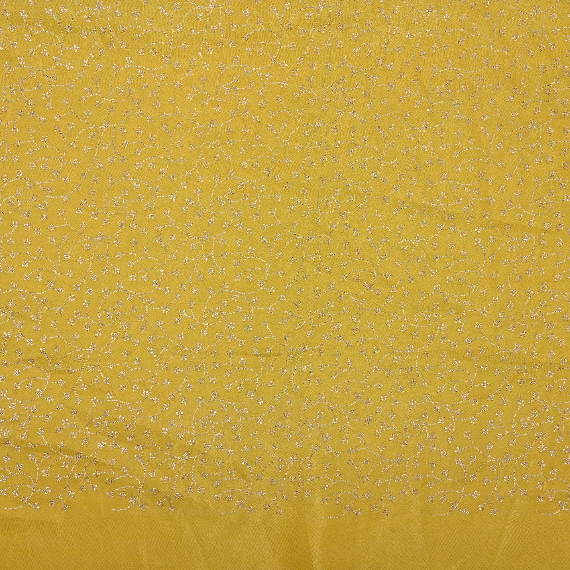 Citrine Yellow Tissue Fabric With Zari Embroidery