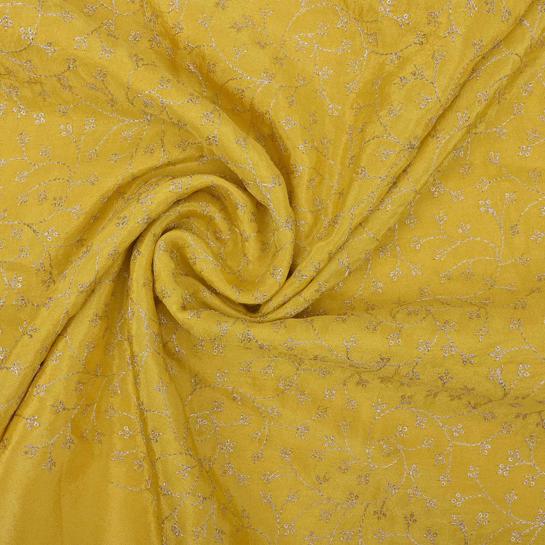 Citrine Yellow Tissue Fabric With Zari Embroidery