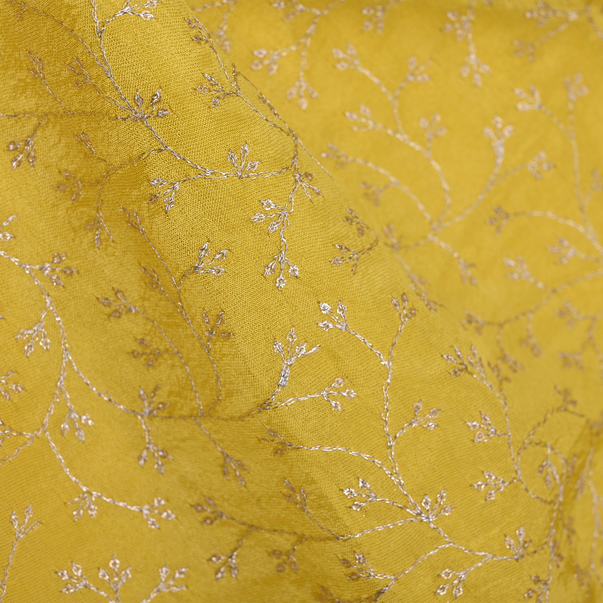 Citrine Yellow Tissue Fabric With Zari Embroidery