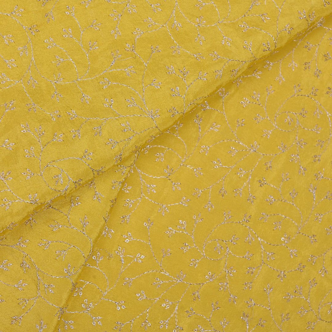 Citrine Yellow Tissue Fabric With Zari Embroidery