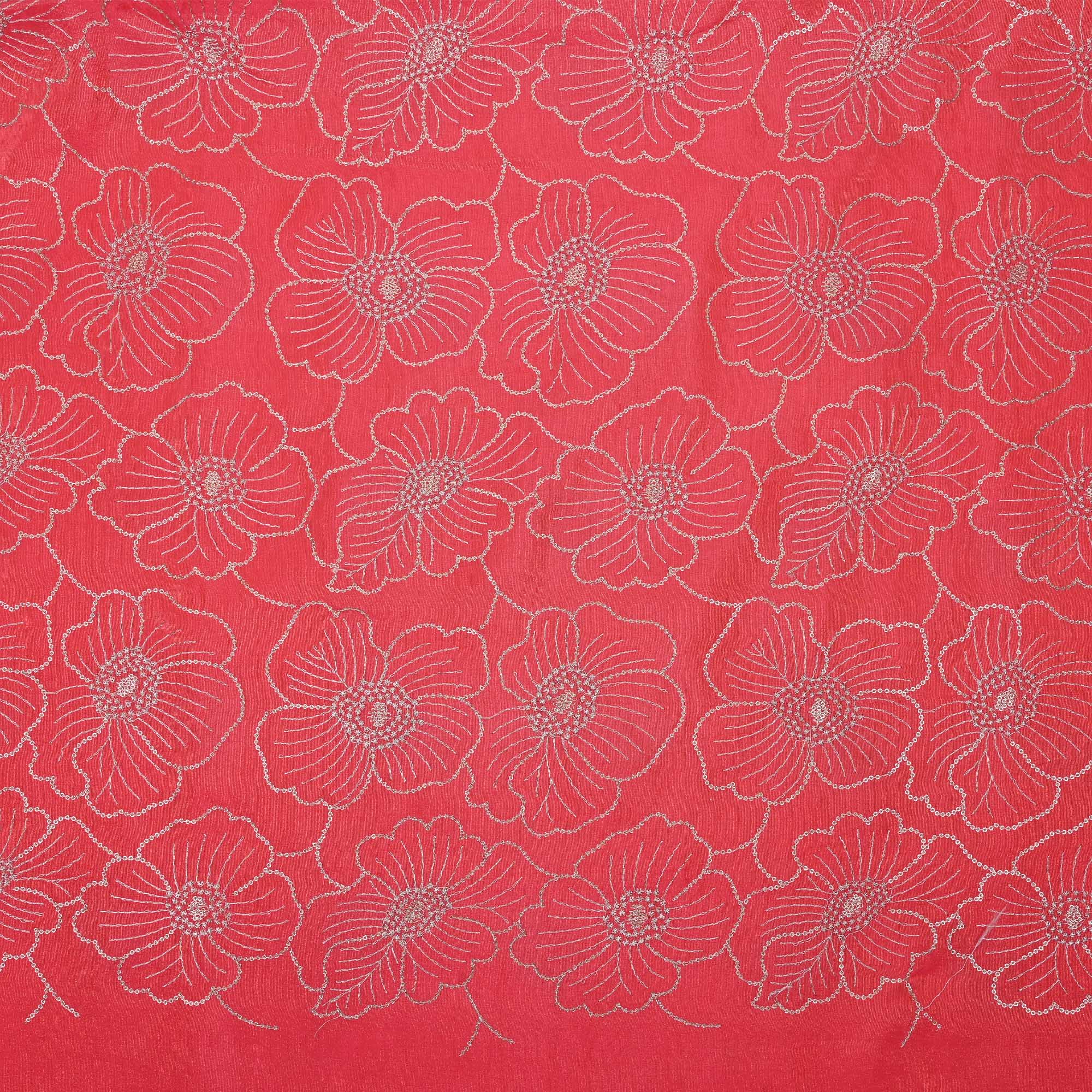 Fushcsia Pink Tissue Fabric With Embroidery