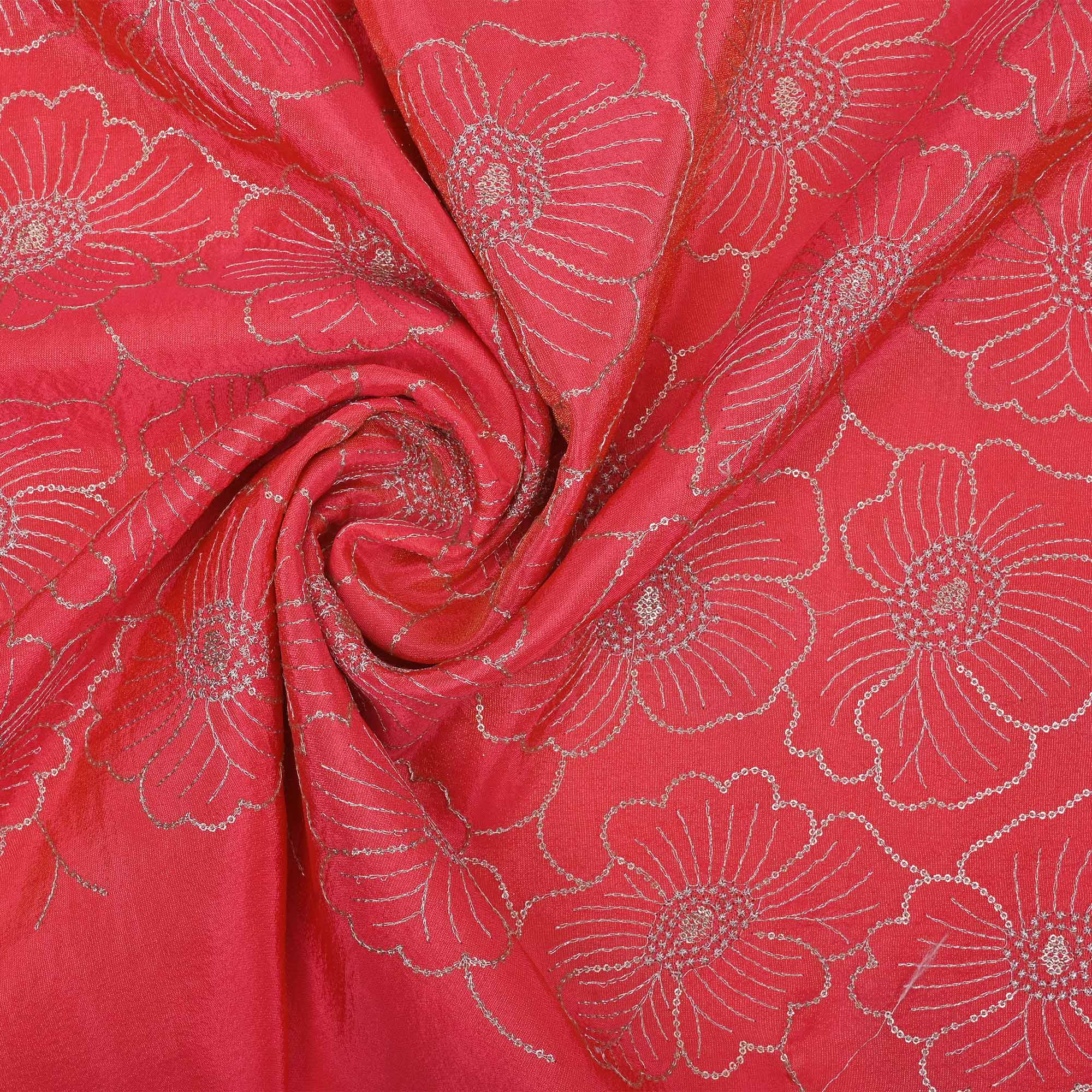 Fuchsia Pink Tissue Fabric With Embroidery