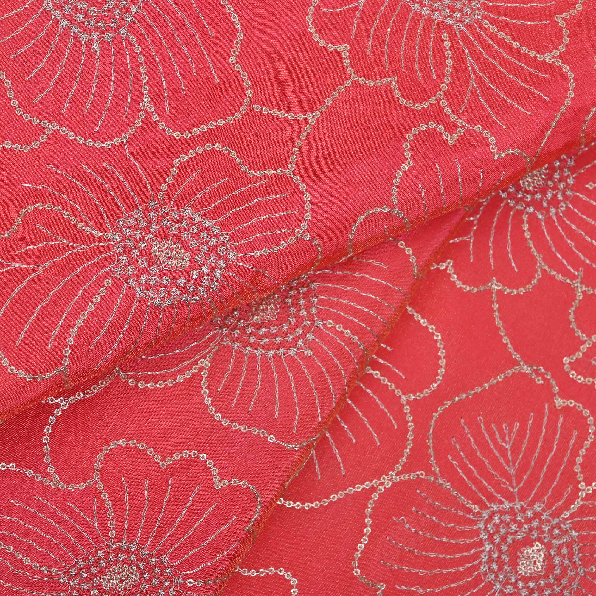 Fuchsia Pink Tissue Fabric With Embroidery
