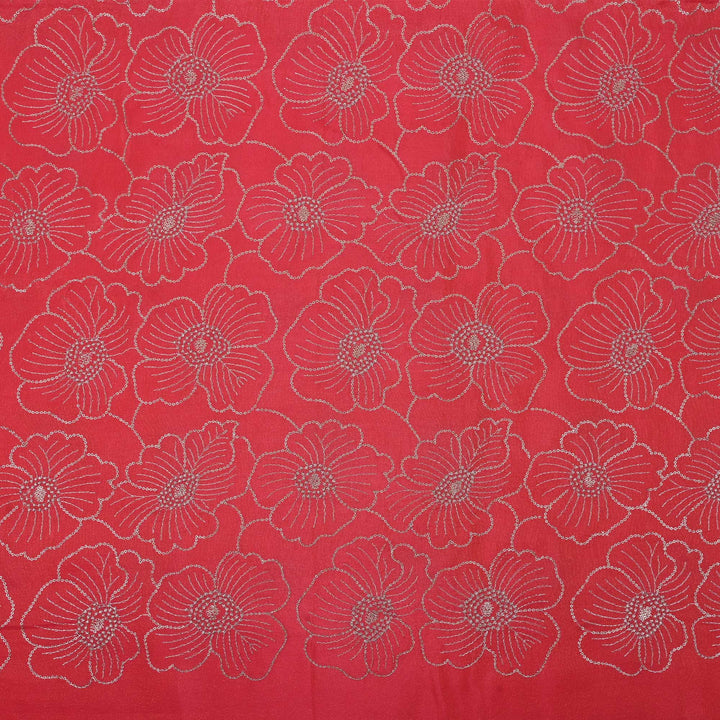 Punch Pink Tissue Fabric With Embroidery