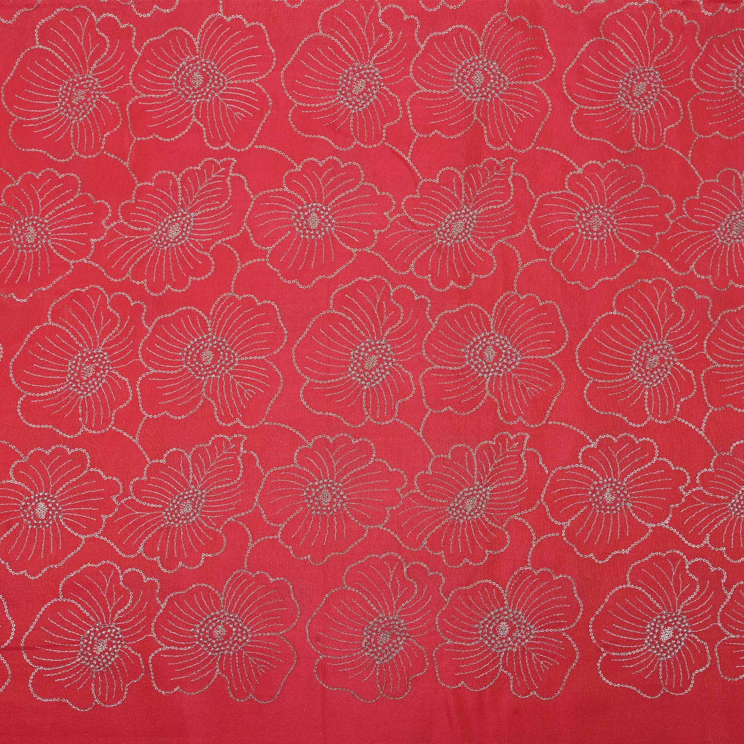 Punch Pink Tissue Fabric With Embroidery